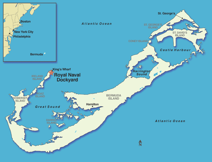 Hamilton, Bermuda - Royal navy dockyard map